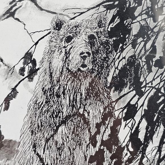 Bear in the Stream Black & White Signed Wildlife Lithograph - Nature Art Print - Picture 4 of 7